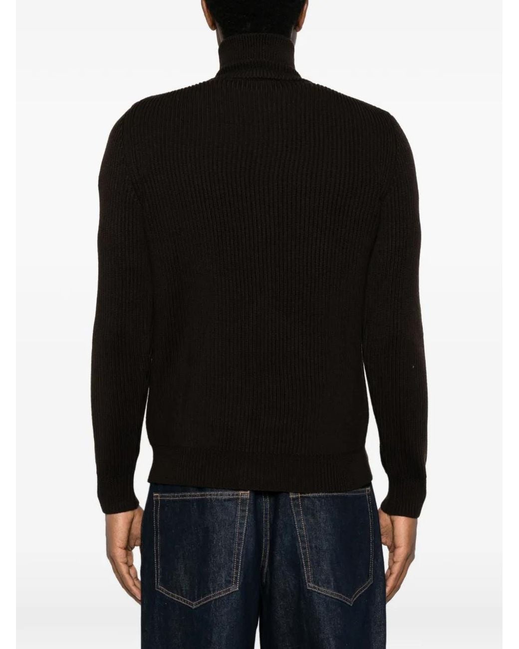 LUIGI GENTILE Black Ribbed-Knit Zip-Up Cardigan for men