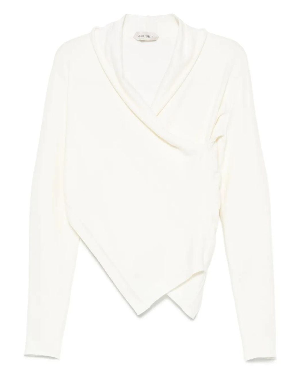 Alberta Ferretti White Asymmetric Draped Wool Top