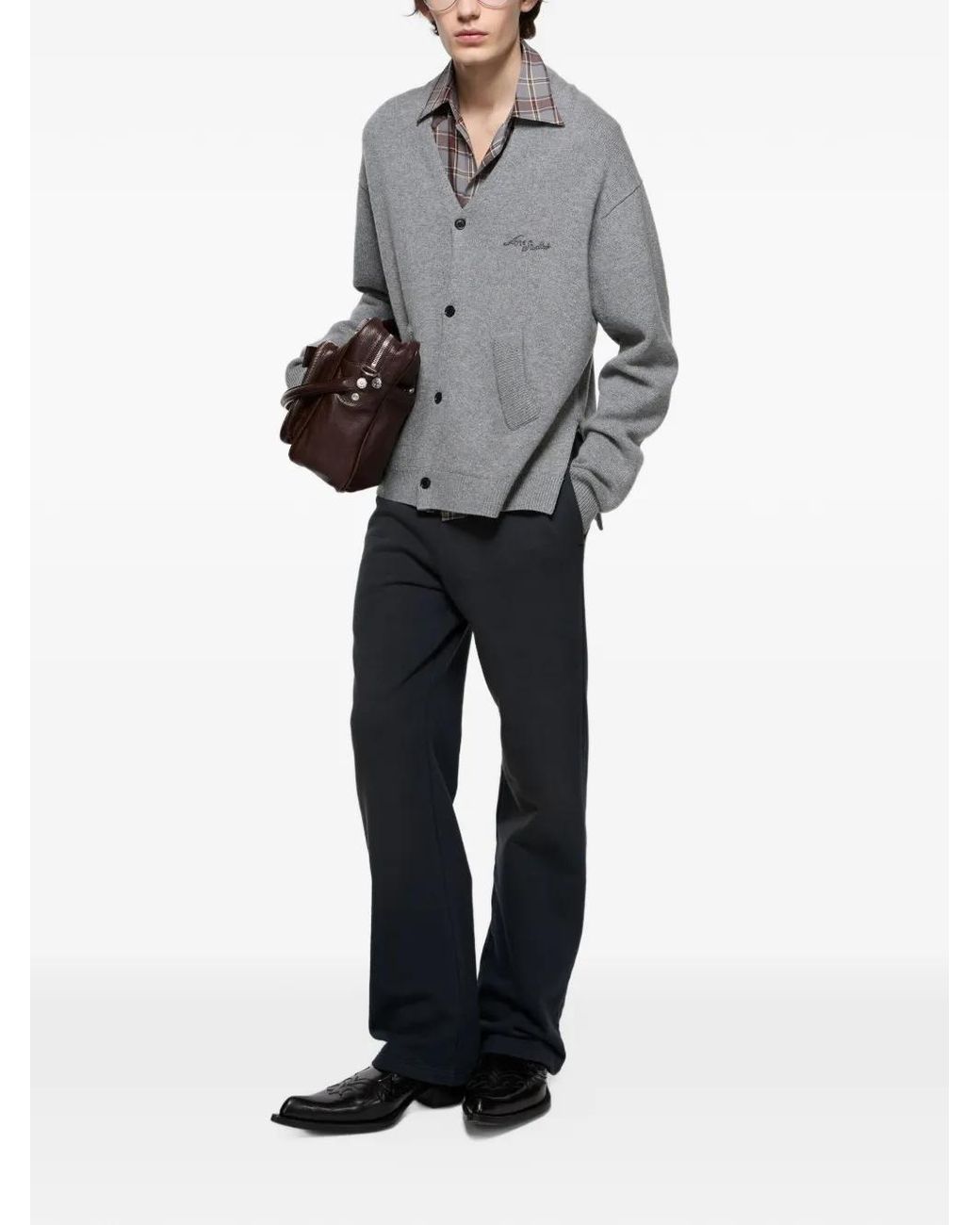 Acne Gray Embroidered Button Cardigan for men