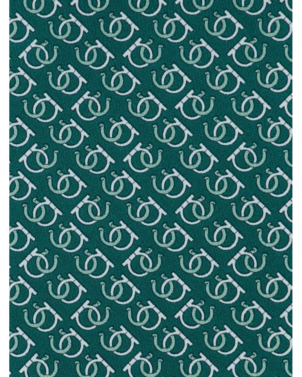 Ferragamo Green Good Luck Print Silk Tie for men