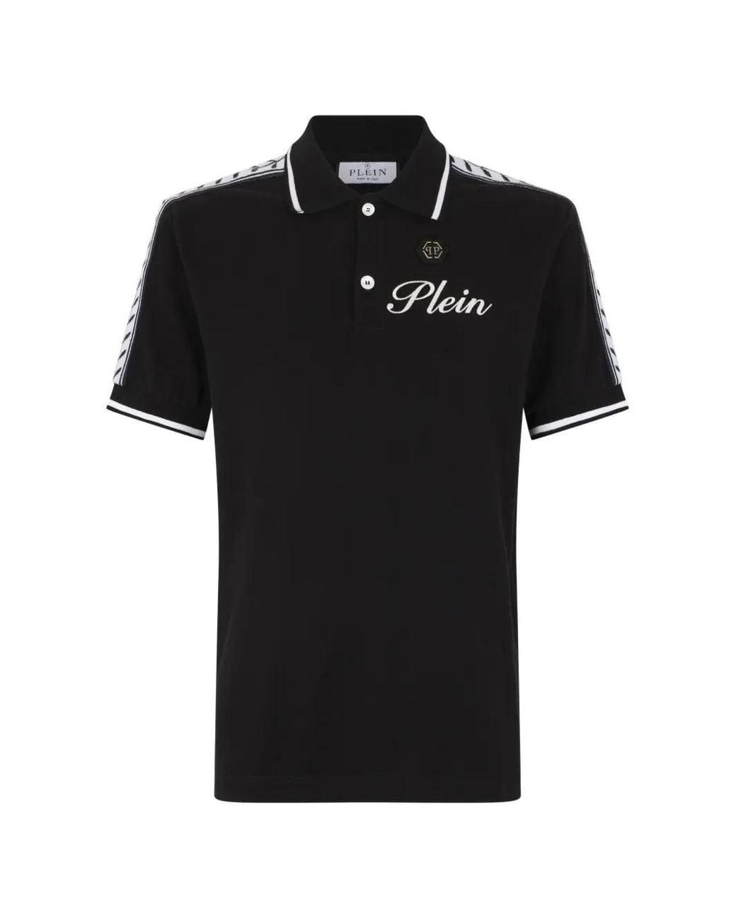 Philipp Plein Black Logo-Tape Polo Shirt for men