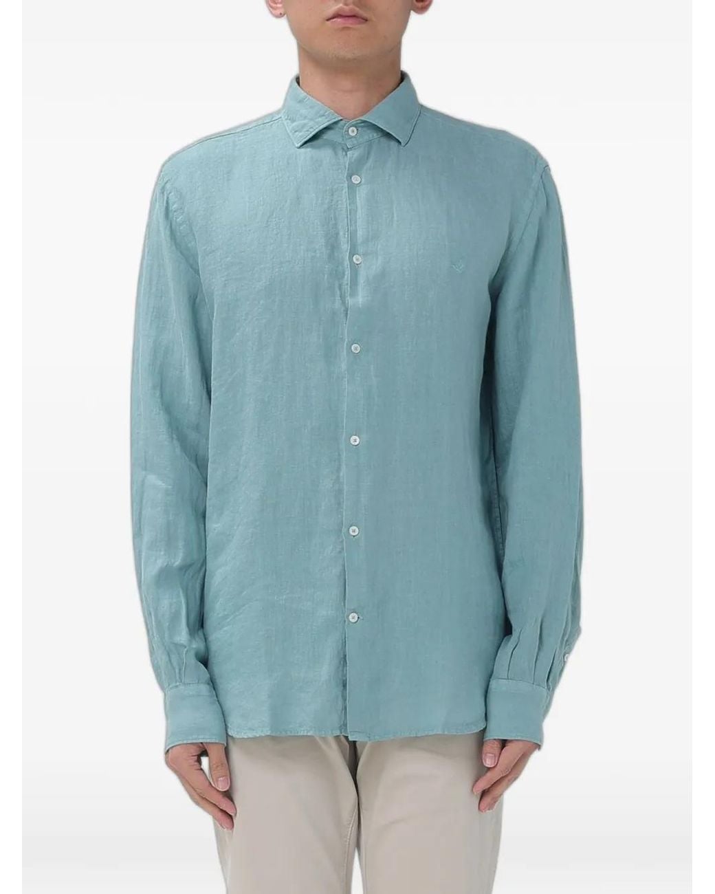 Brooksfield Blue Chemise En Lin À Manches Longues for men