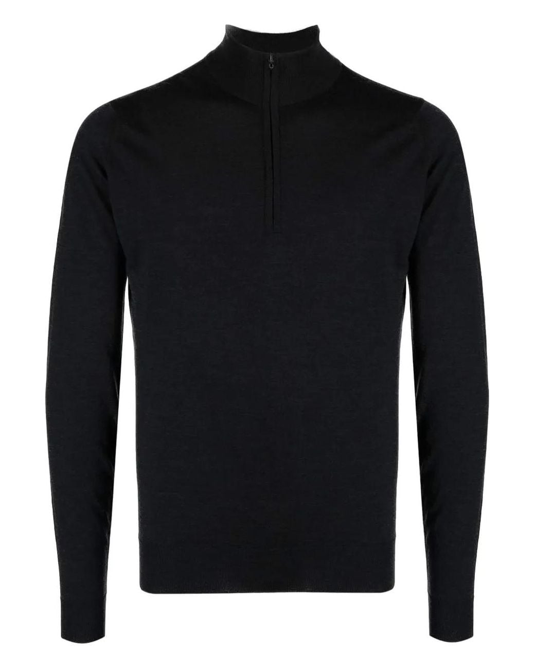 John Smedley Black Zip-Neck Long-Sleeve Sweater for men