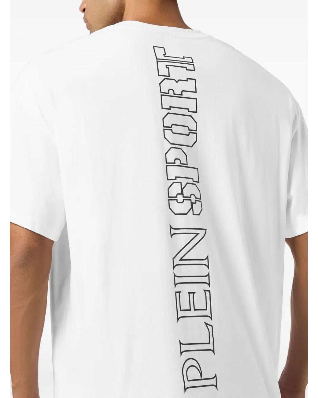 Philipp Plein White Round Neck T-Shirt Outline Scratch Logo for men