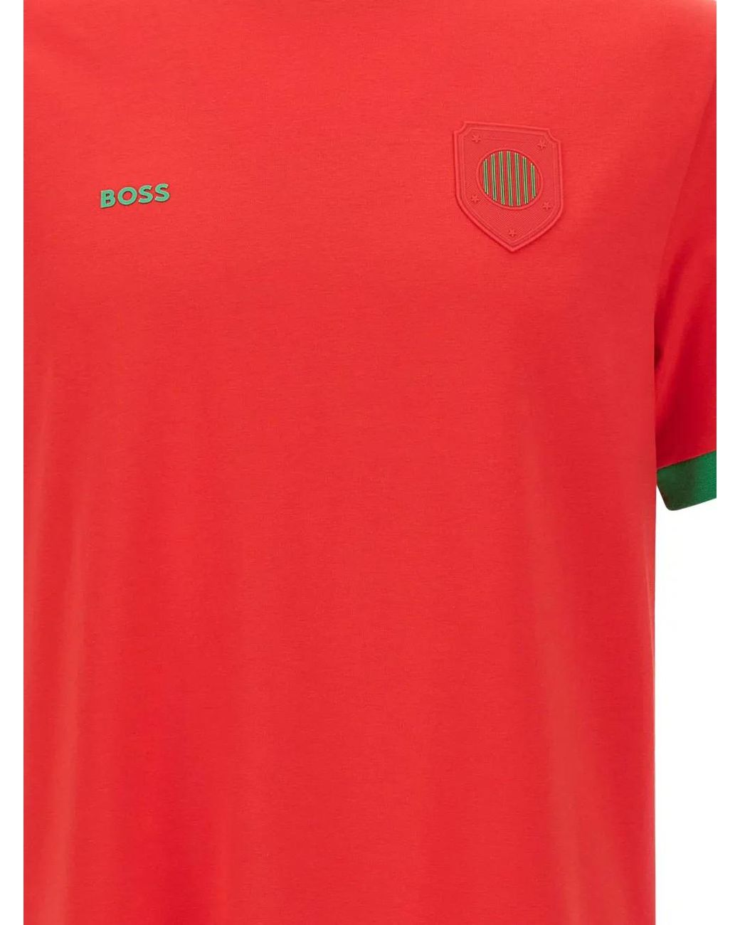 Boss Red Stretch-Cotton T-Shirt With Country Flag And Logo for men