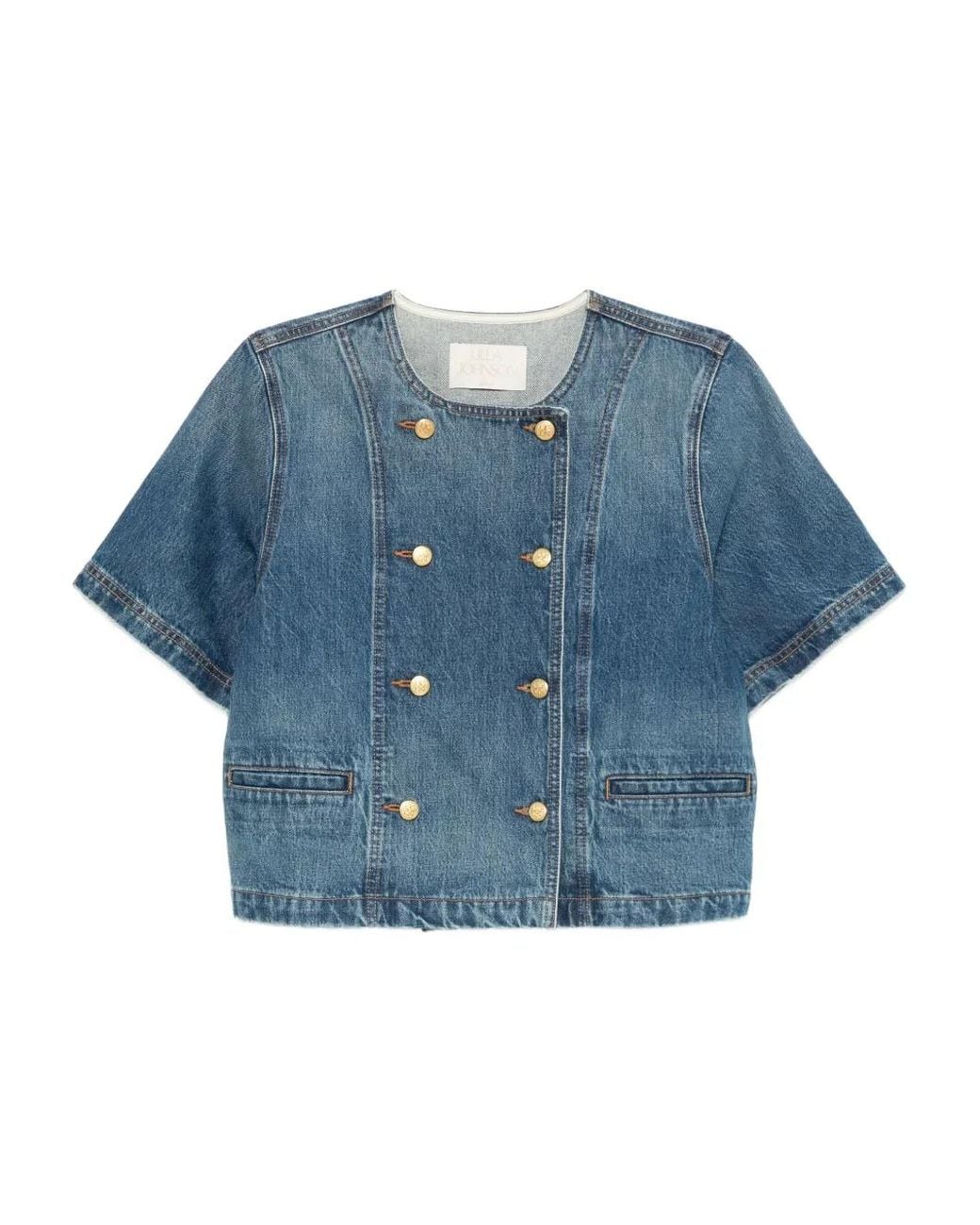 Ulla Johnson Blue Double-Breasted Short-Sleeves Jacket