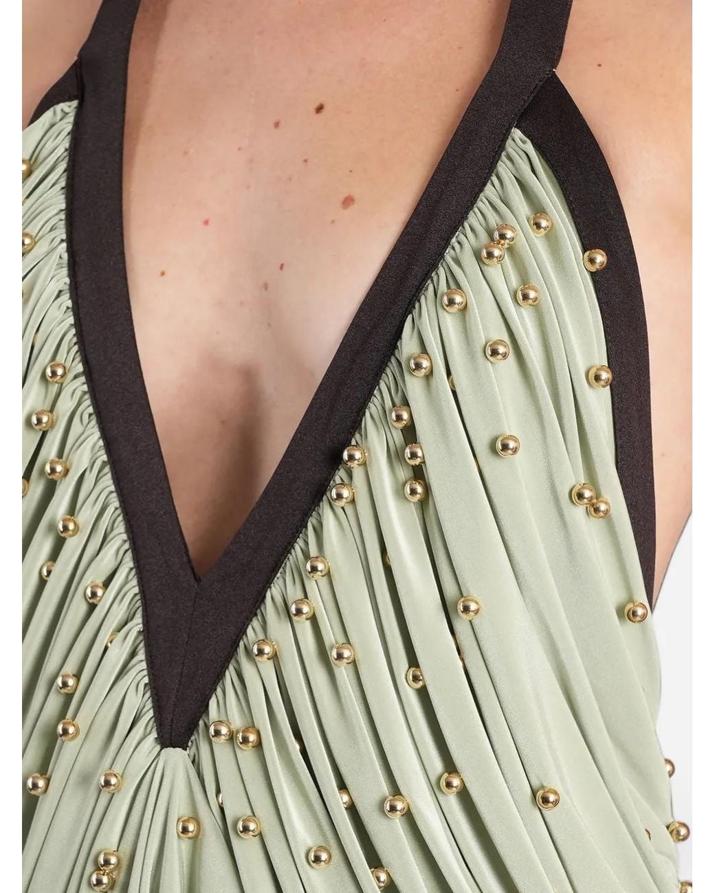 Siedres Green Sage Beaded Draped Mini Dress