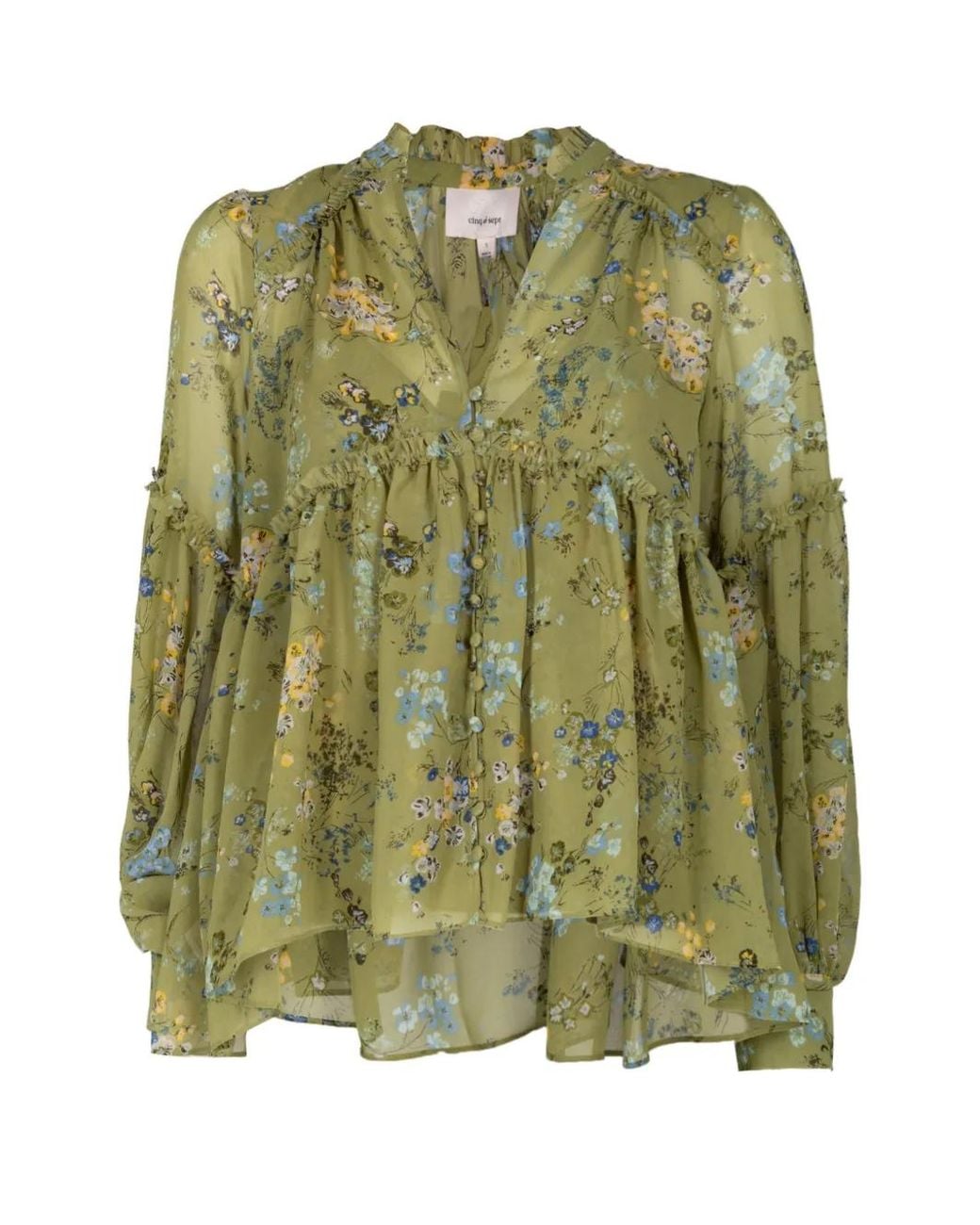 Cinq À Sept Green Blouse Volantée Edeline À Fleurs