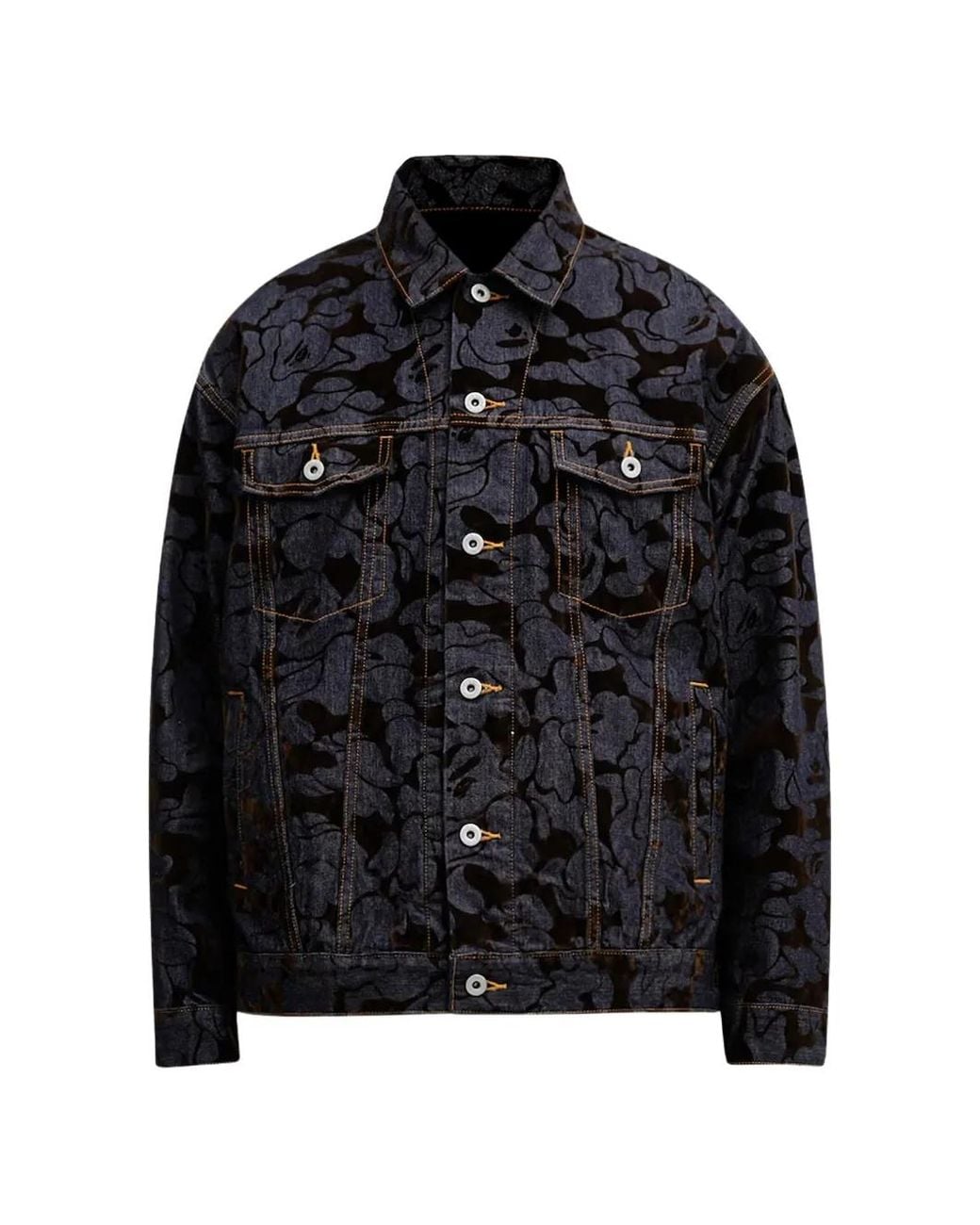 A Bathing Ape Black Printed Denim Jacket for men