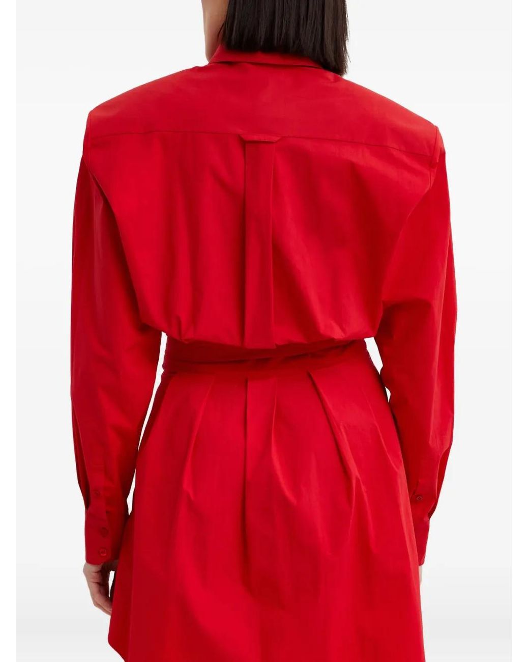 Alexandre Vauthier Red Tie-Waist Button-Shirt Mini Dress