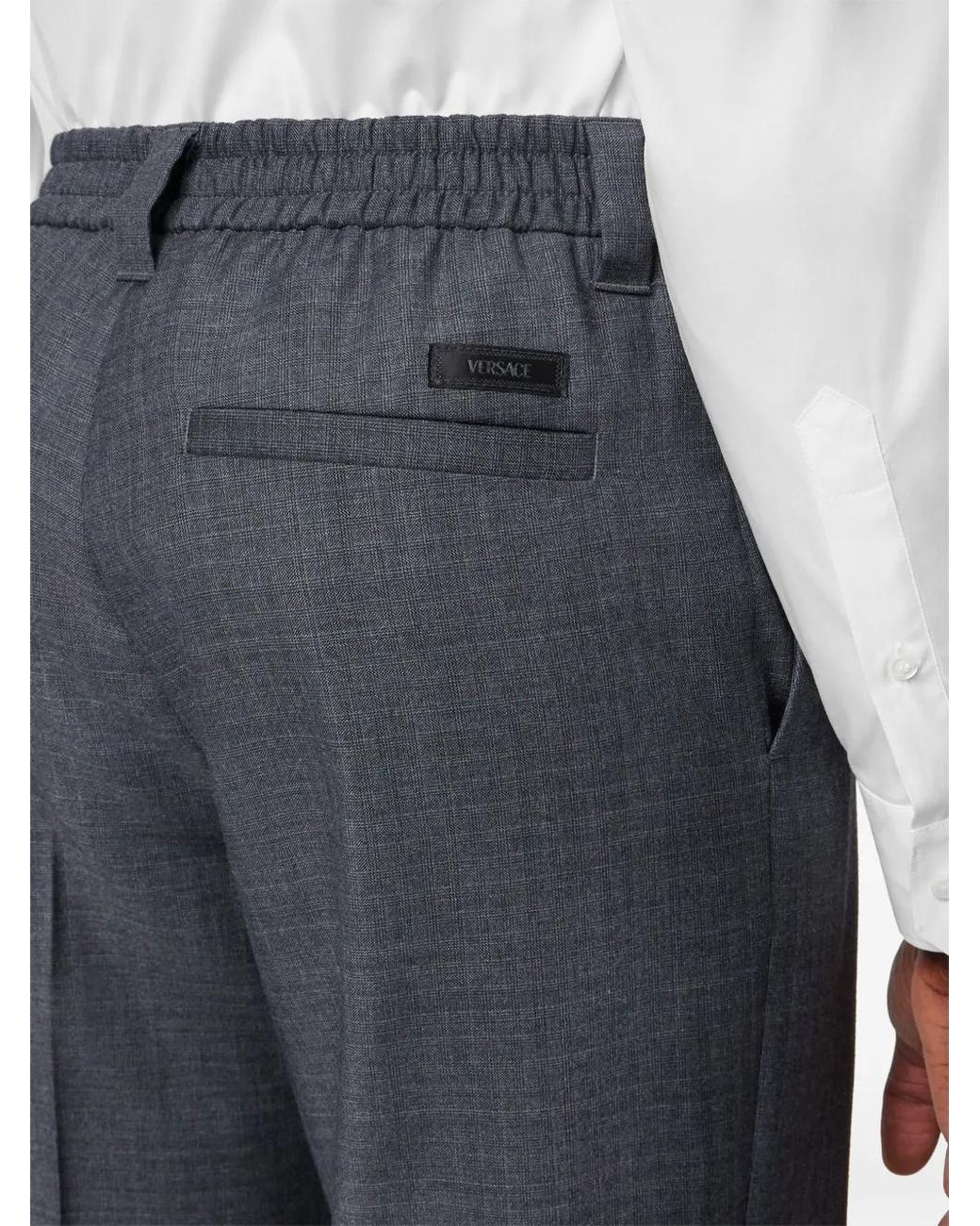 Versace Blue Micro-Checked Wool Trousers for men