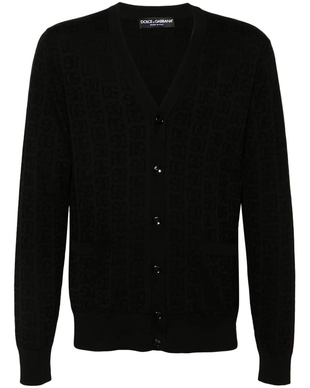 Dolce & Gabbana Black Monogram-Jacquard Cardigan for men