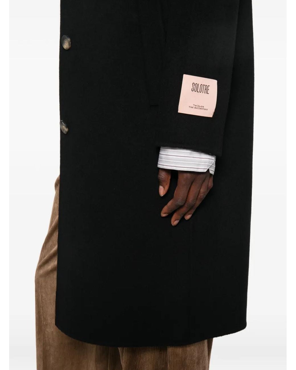 SOLOTRE Black Single-Breasted Notched-Lapels Coat