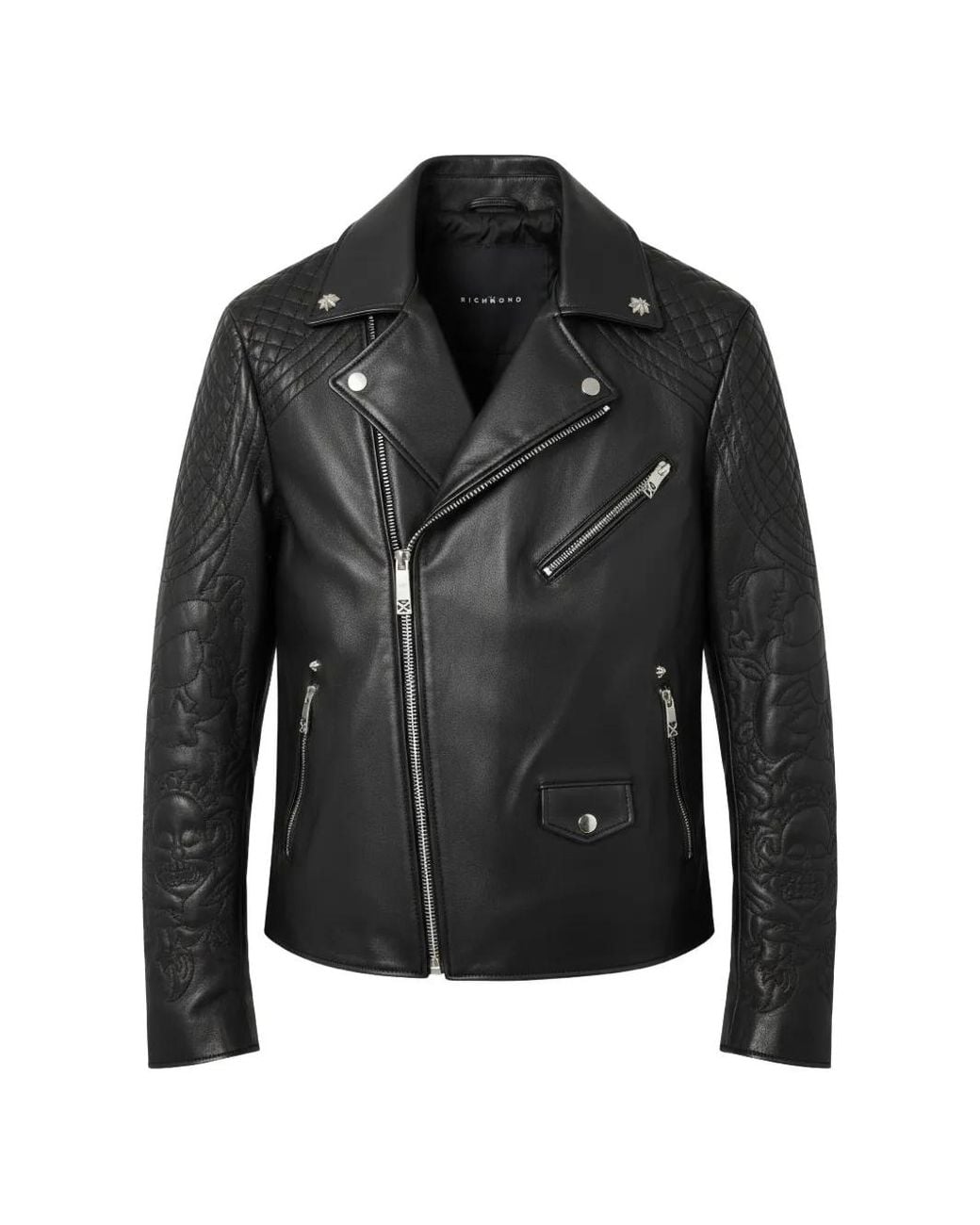 John Richmond Black Quilted-Detail Leather Jacket for men