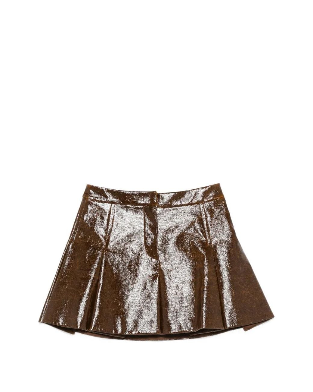 Sportmax Brown Minijupe Vernie À Coupe Évasée