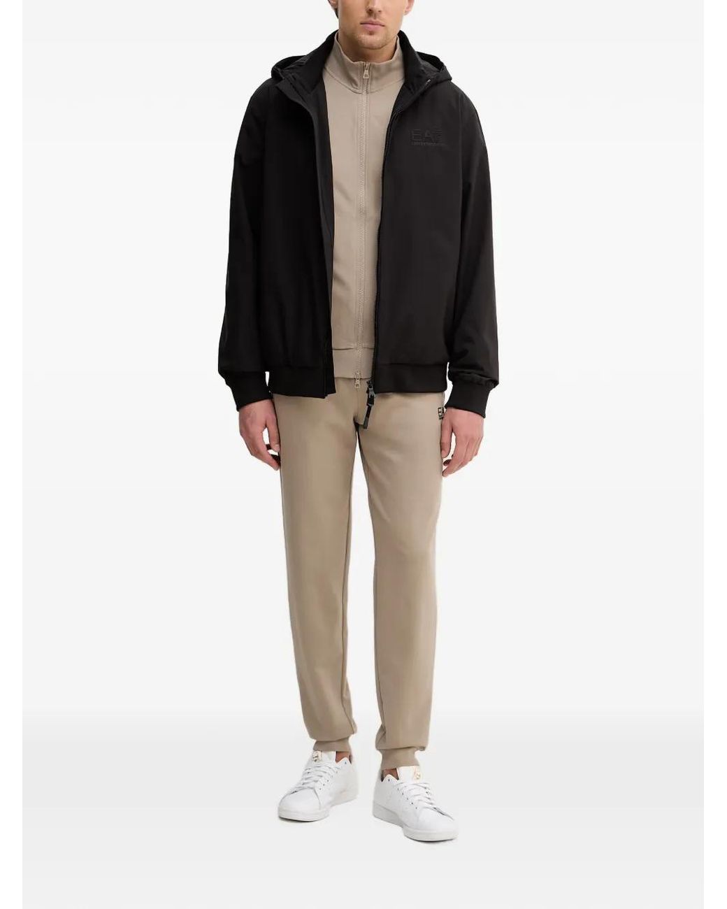 EA7 Black Logo-Print Hooded Jacket for men