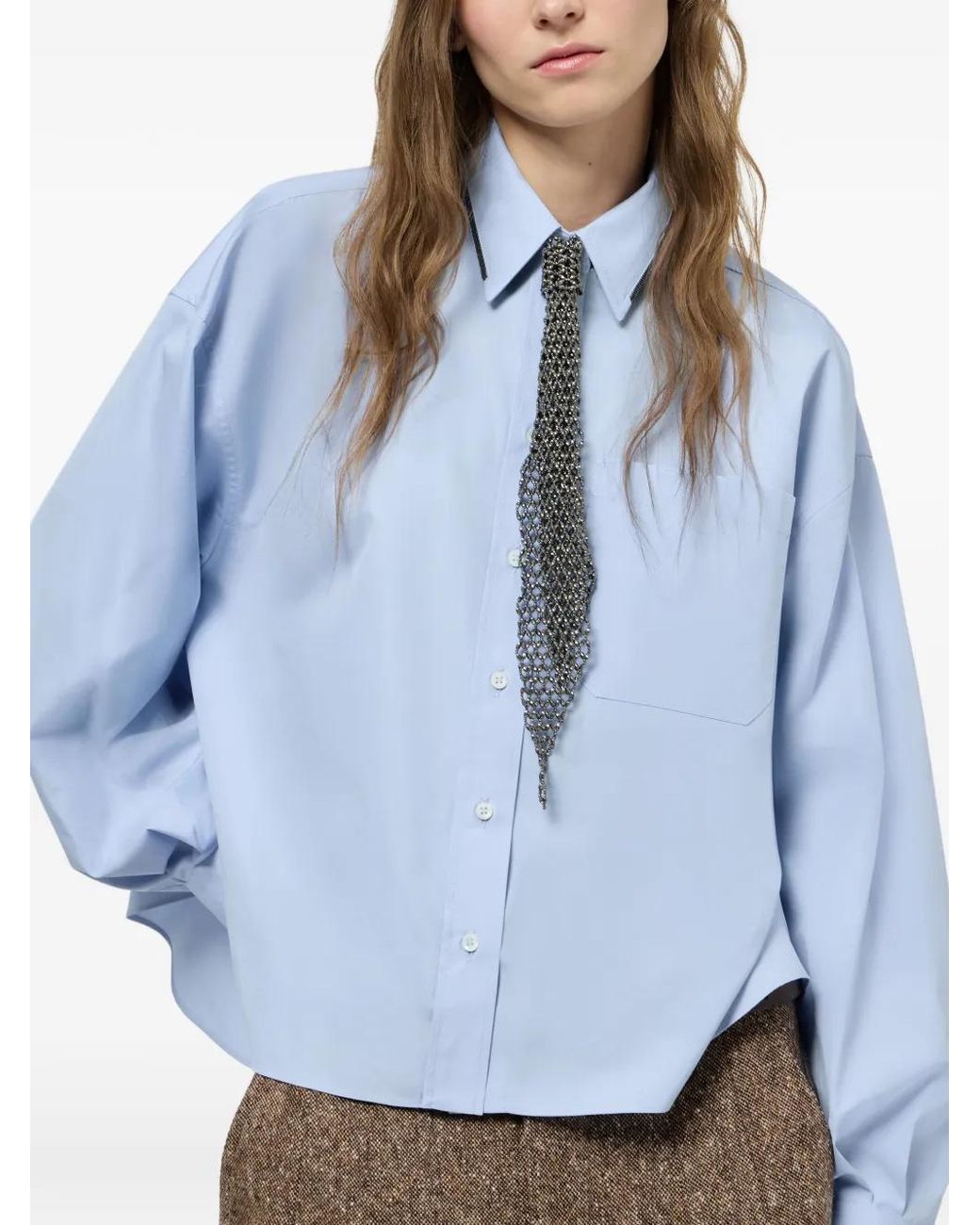 Brunello Cucinelli Blue Cotton Poplin Shirt With Shiny Details