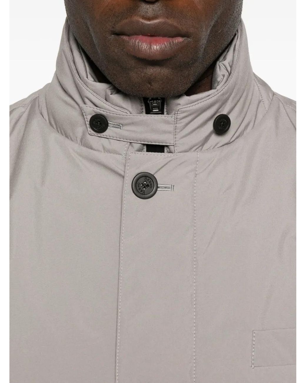 Herno Gray High-Neck Buttoned Jacket for men