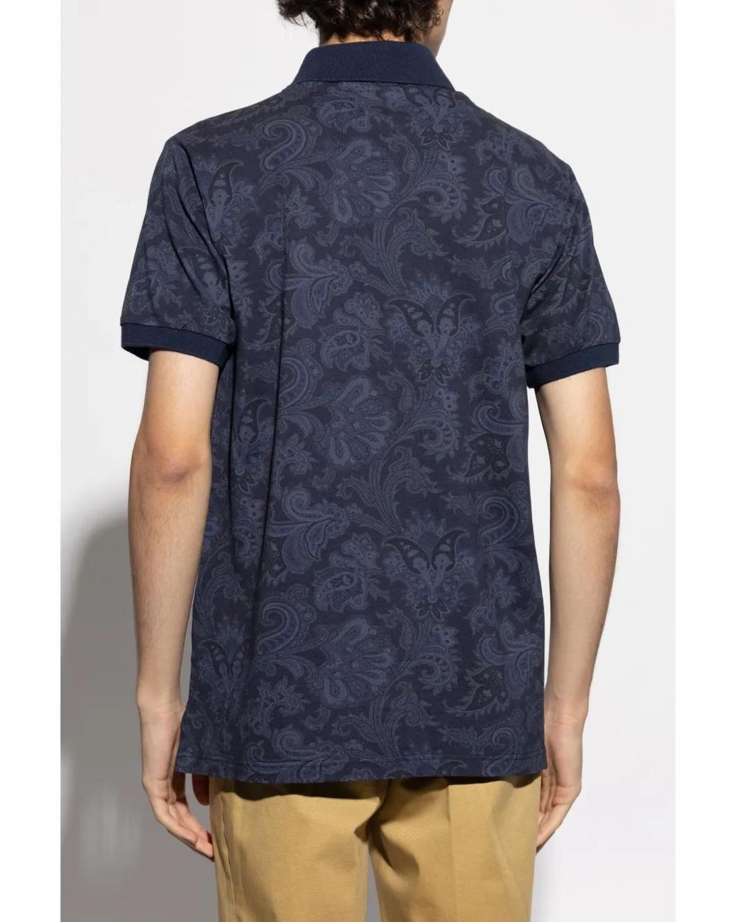 Etro Blue Cotton Polo With Decorative Pattern for men