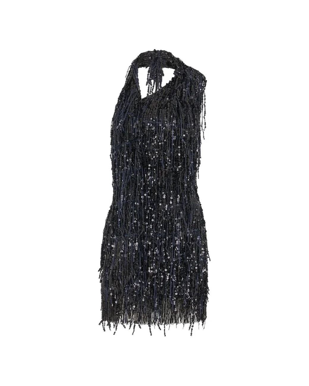 16Arlington Blue Roia Fringe-Sequin Mini Dress
