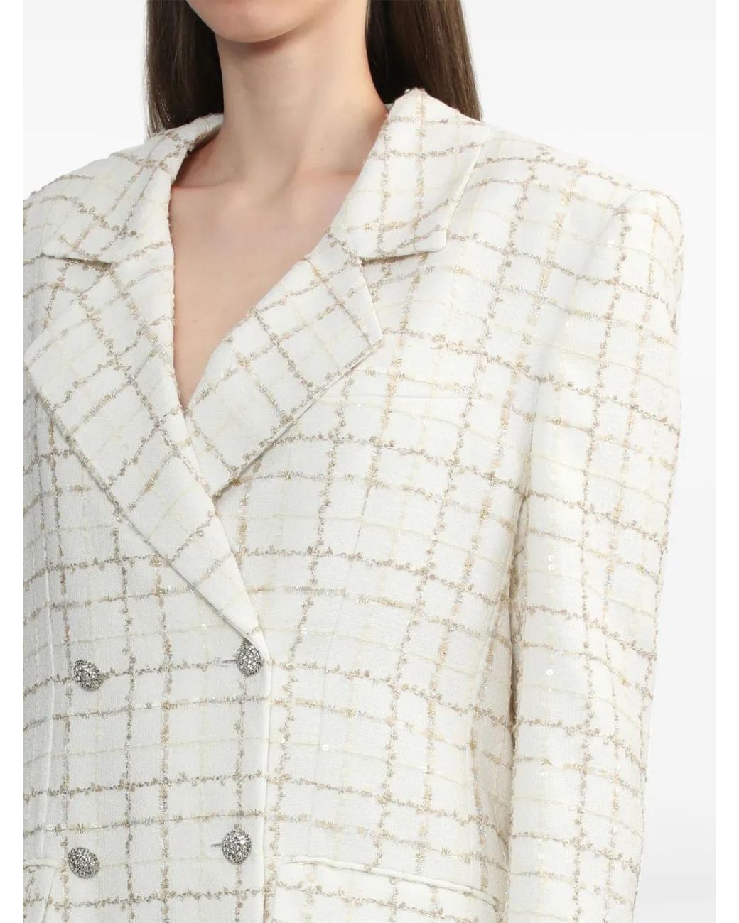 Alessandra Rich White Double-Breasted Tweed Blazer