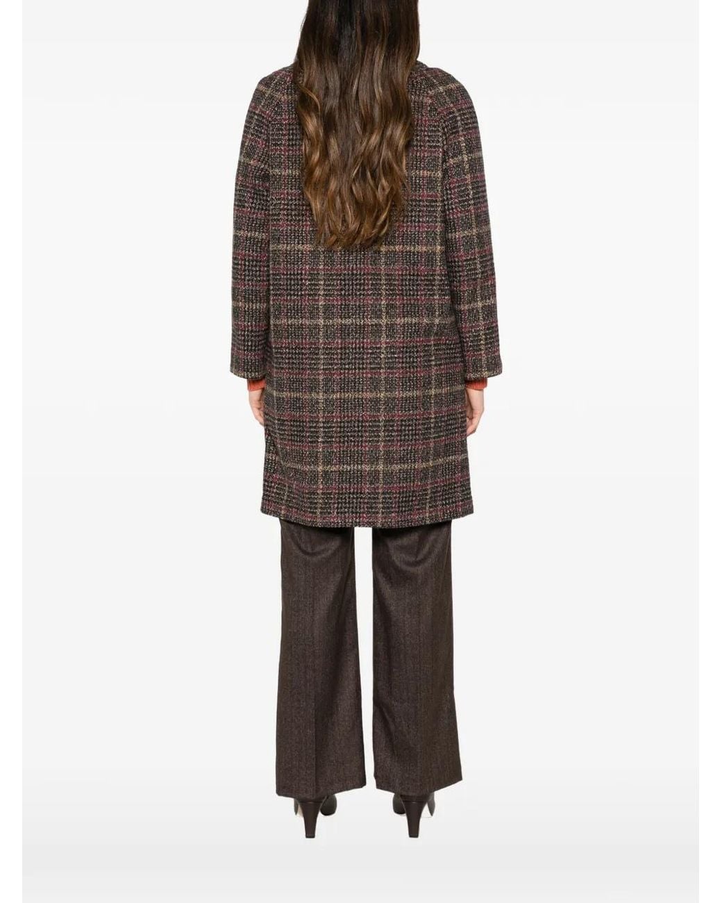 VELA SHOP Brown Check-Pattern Button-Up Coat