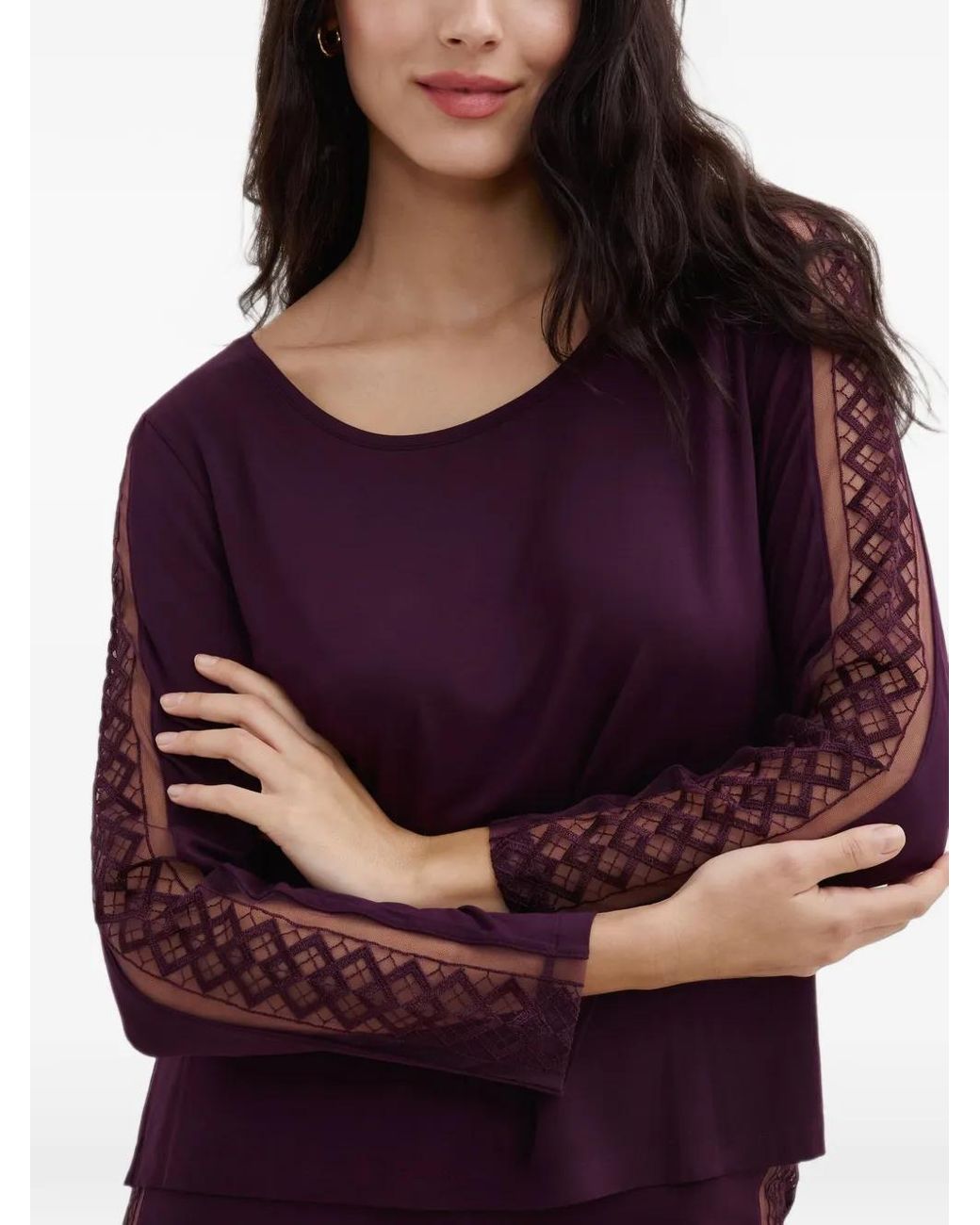 Aubade Purple Sweet Obsession Embroidered Long-Sleeve Top