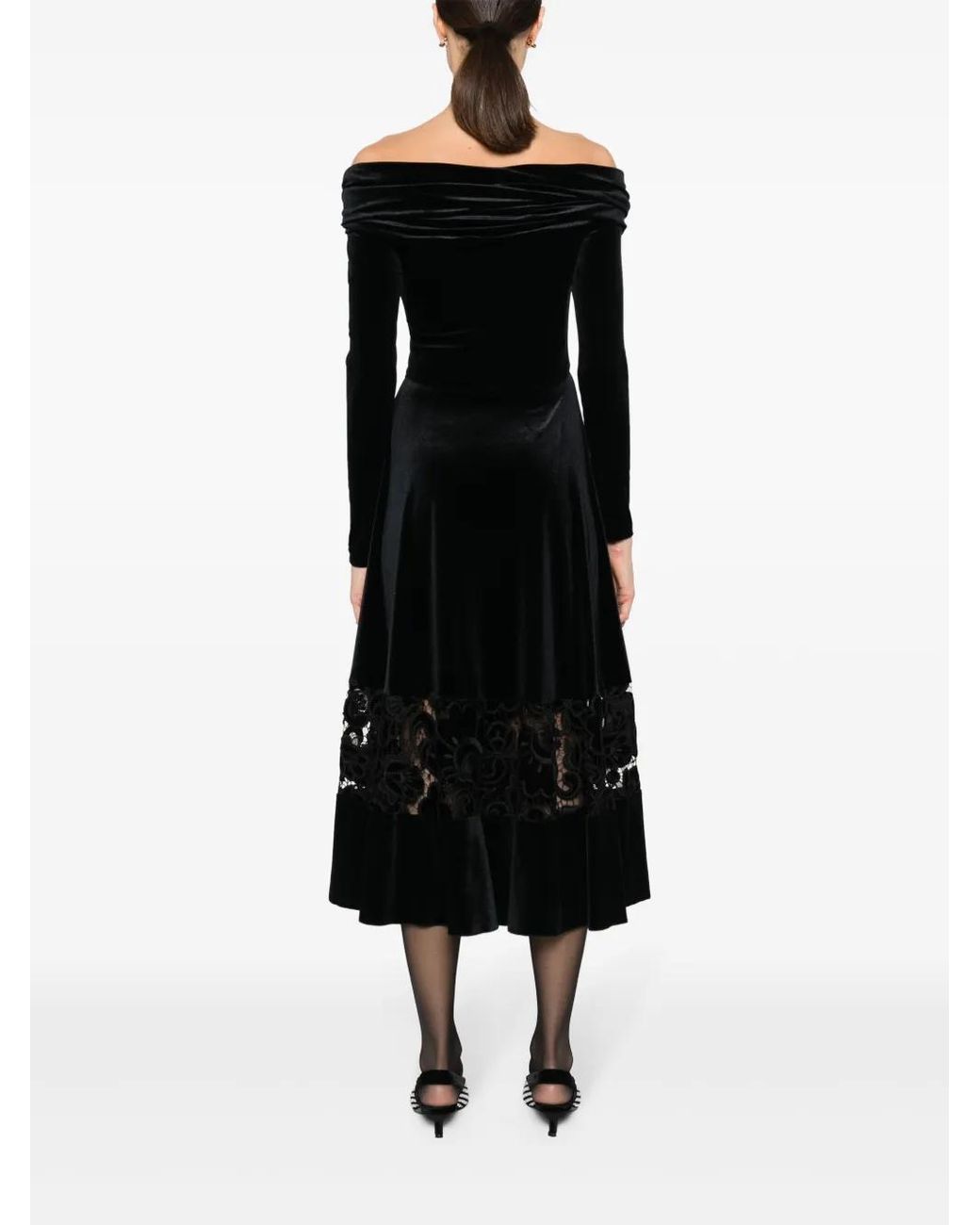 Nissa Black Lace-Detailing Velvet-Finish Dress