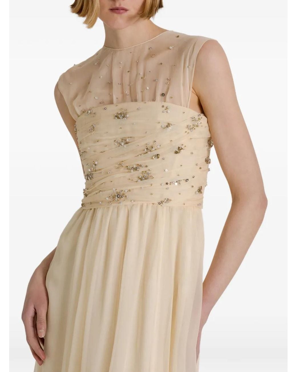 Alberta Ferretti White Embellished Gathered Dress
