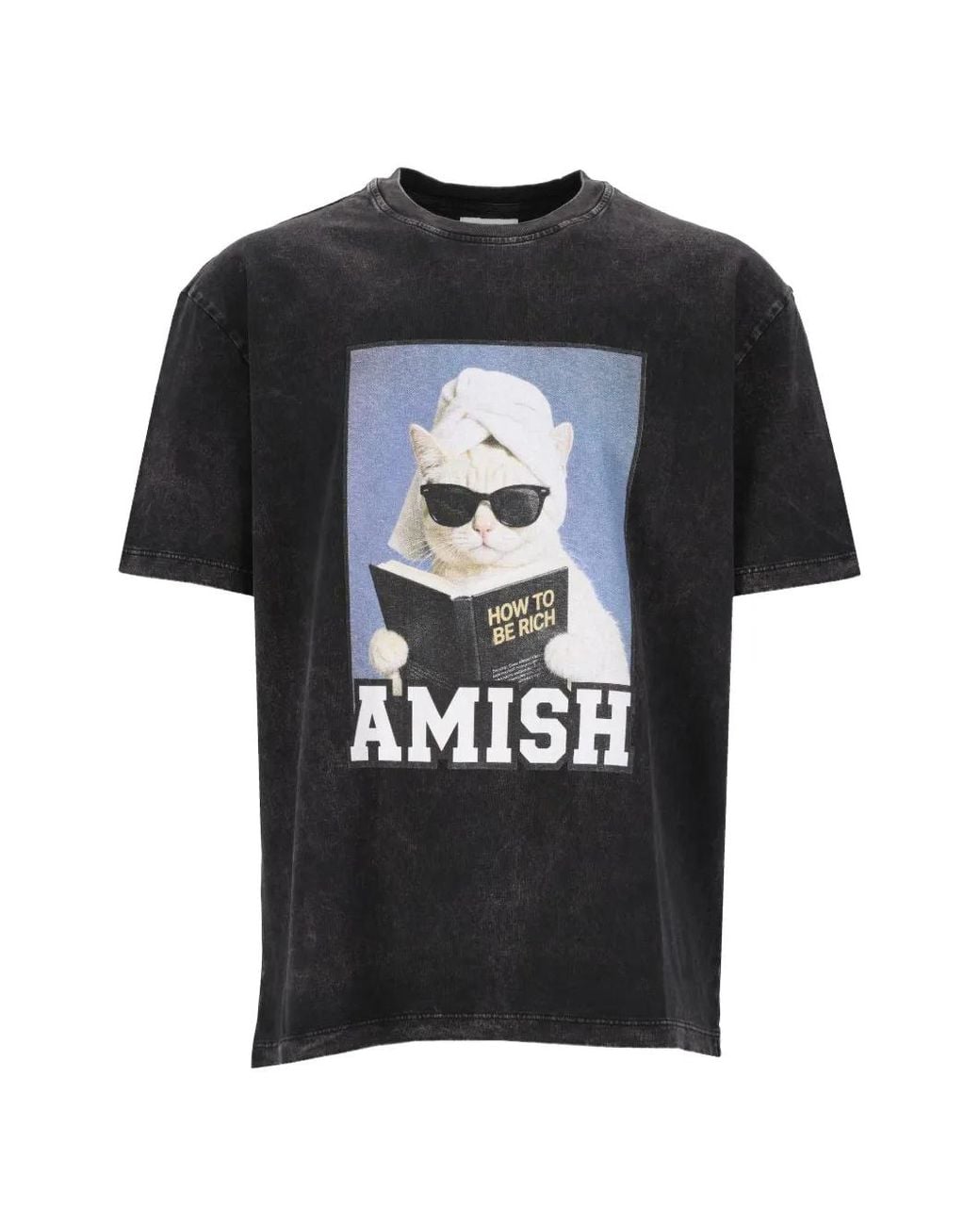 AMISH Black Graphic-Print Cotton T-Shirt for men