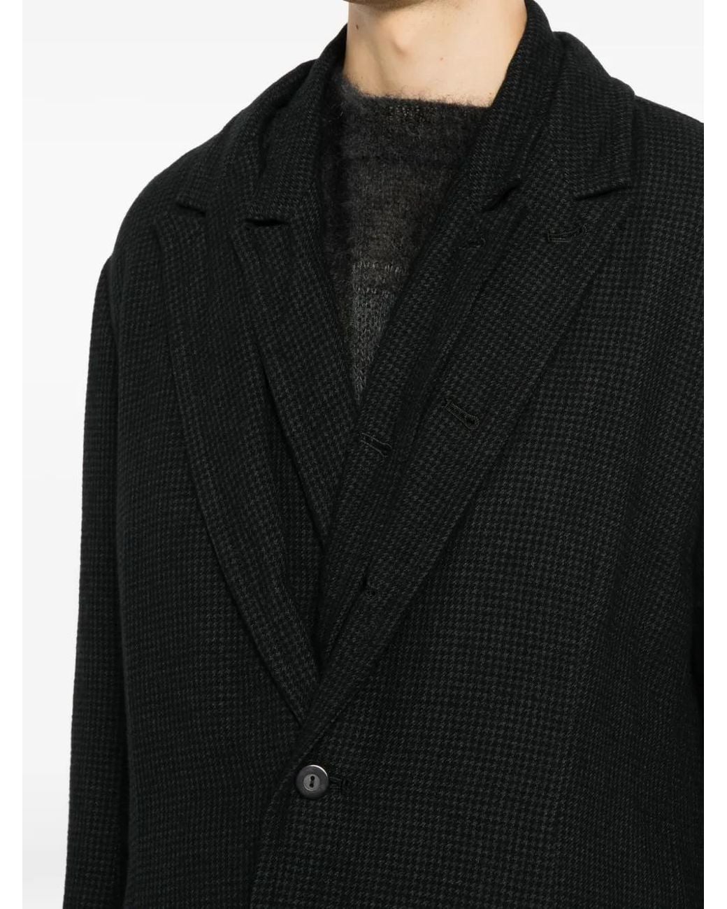 Nude:mm Black Houndstooth-Pattern Layered Blazer for men
