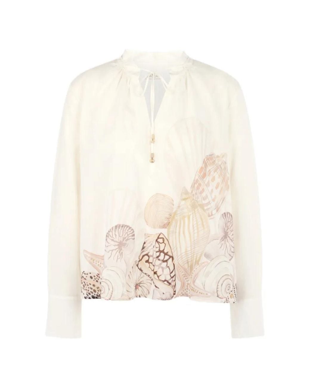 Marc Cain White Seashell-Print Tie-Neck Blouse