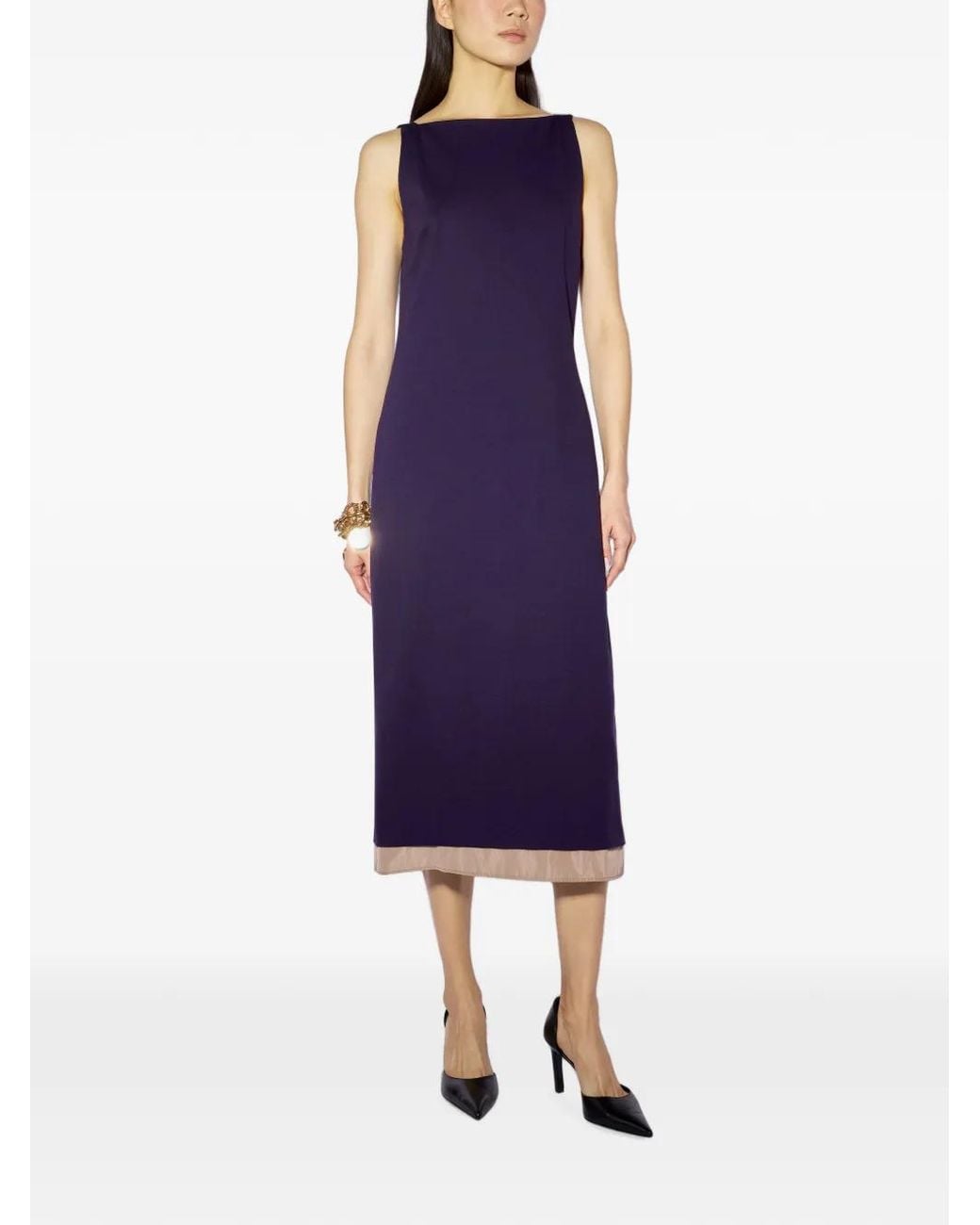 Liviana Conti Purple Robe Mi-Longue Sans Manches À Bords Contrastants Virna