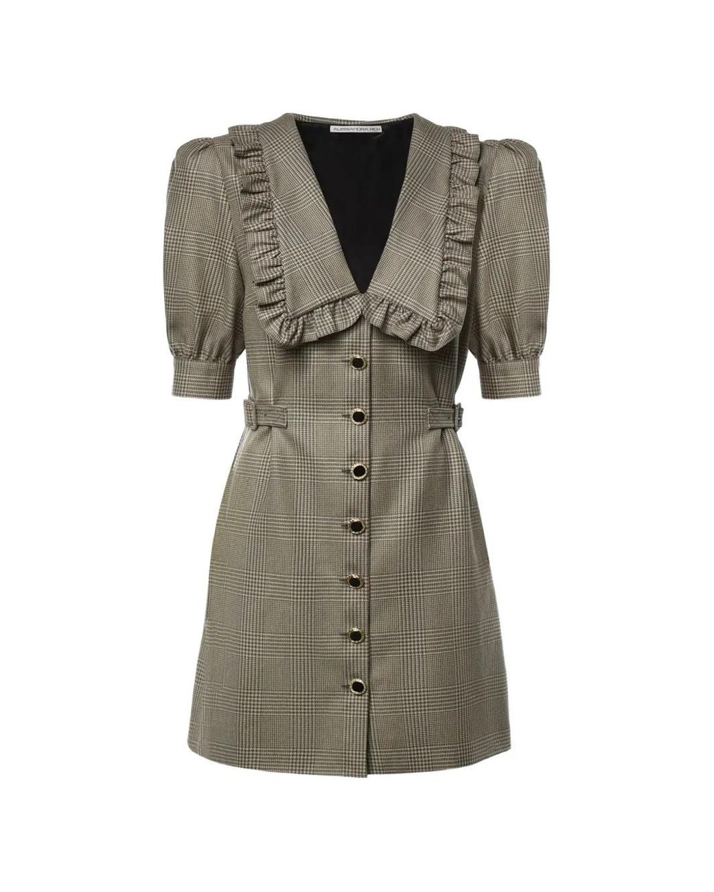 Alessandra Rich Gray Ruffled-Detail Checked Mini Dress