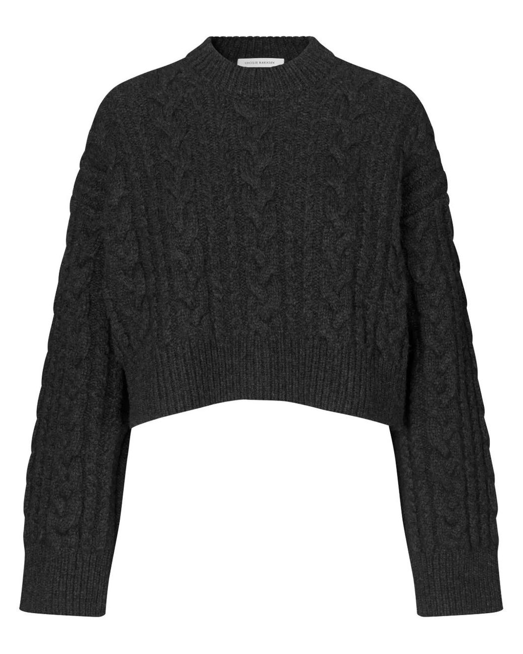 Cecilie Bahnsen Vibeke Cropped Cable-Knit Wool Sweater in Black | Lyst