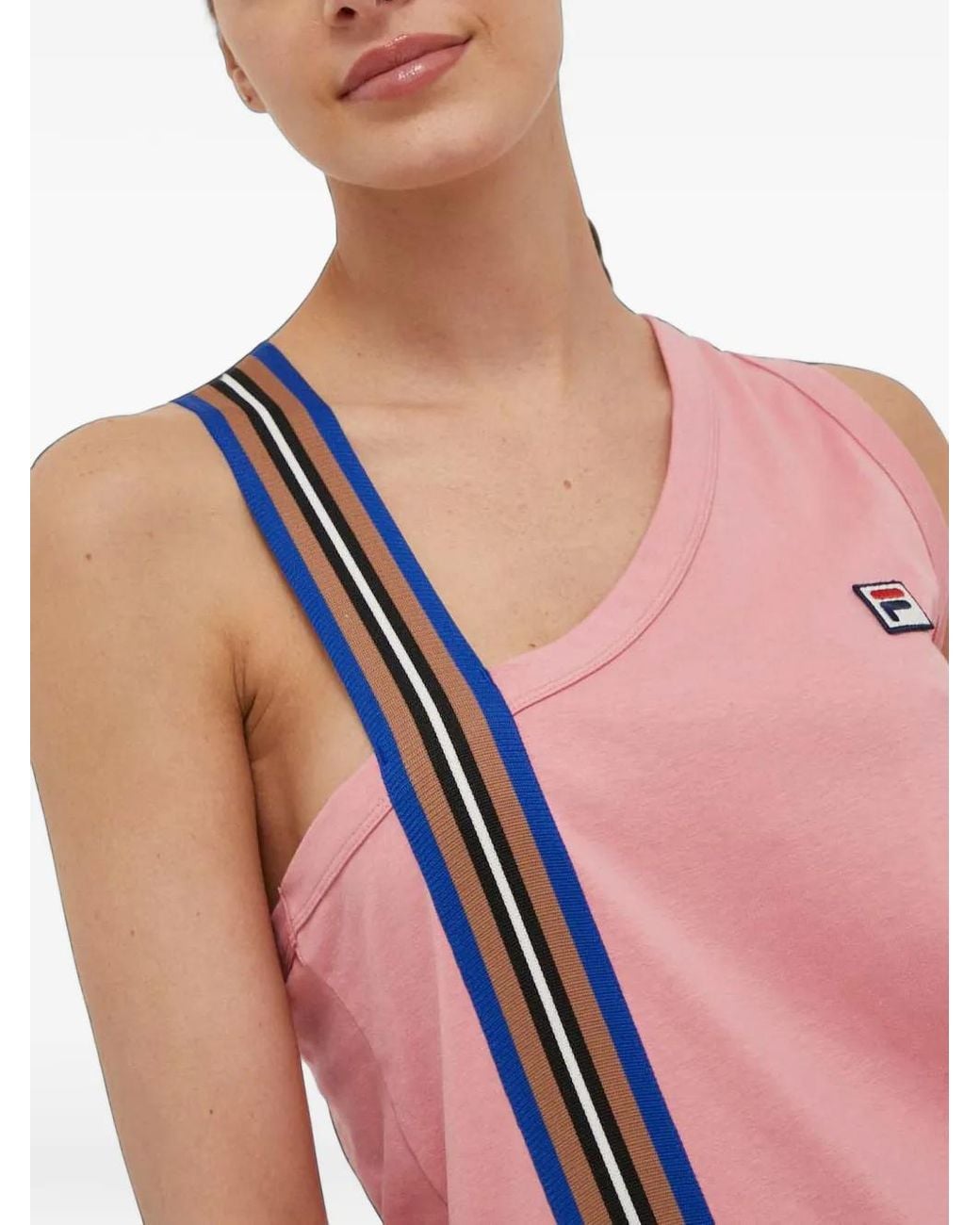 Fila Pink Striped-Trim Asymmetric-Neck Top