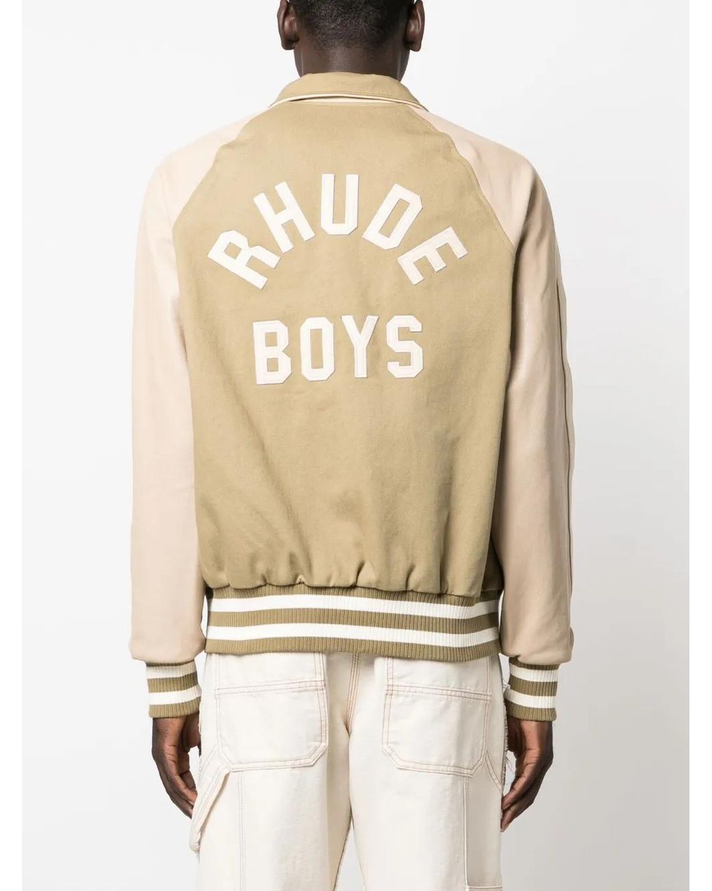 Rhude Natural Logo-Patch Cotton Varsity Jacket for men