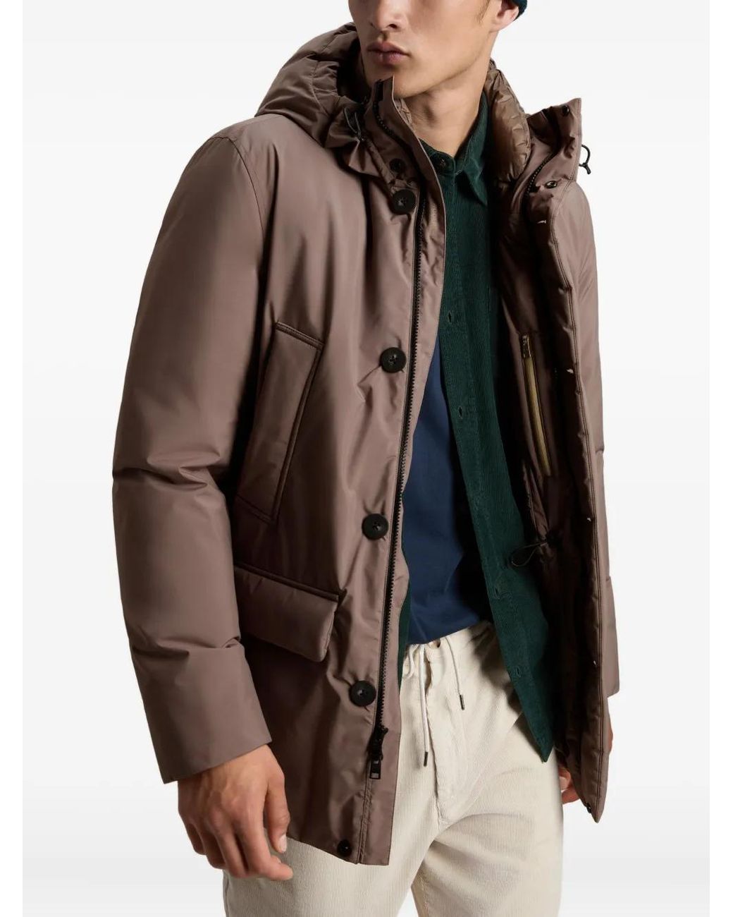 Woolrich Brown Hooded Button-Fastening Jacket for men