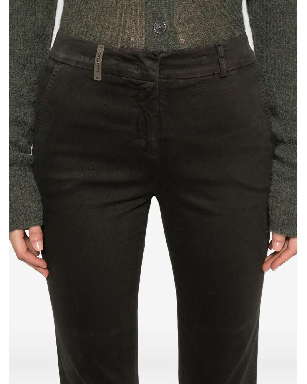 Peserico Black Logo-Detail Cotton Trousers