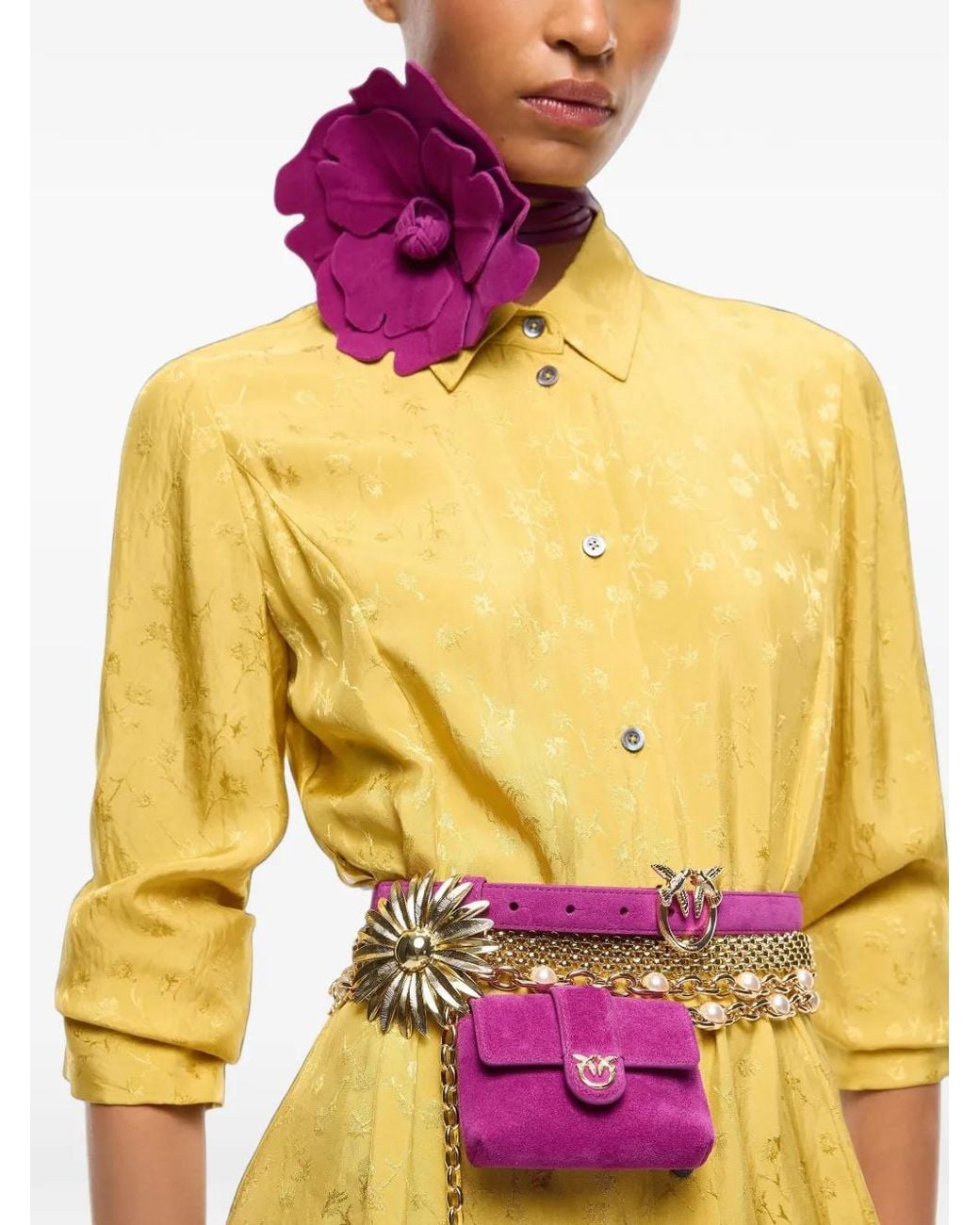 Pinko Yellow Long Shirt Dress With Belt