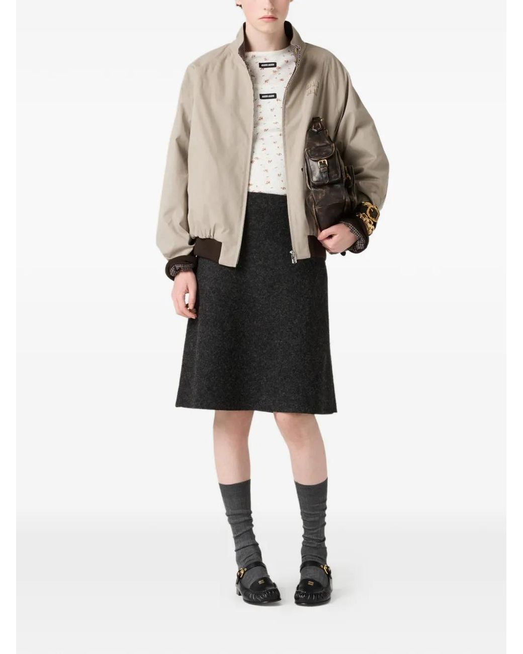 Miu Miu Natural Houndstooth-Lining Reversible Bomber Jacket