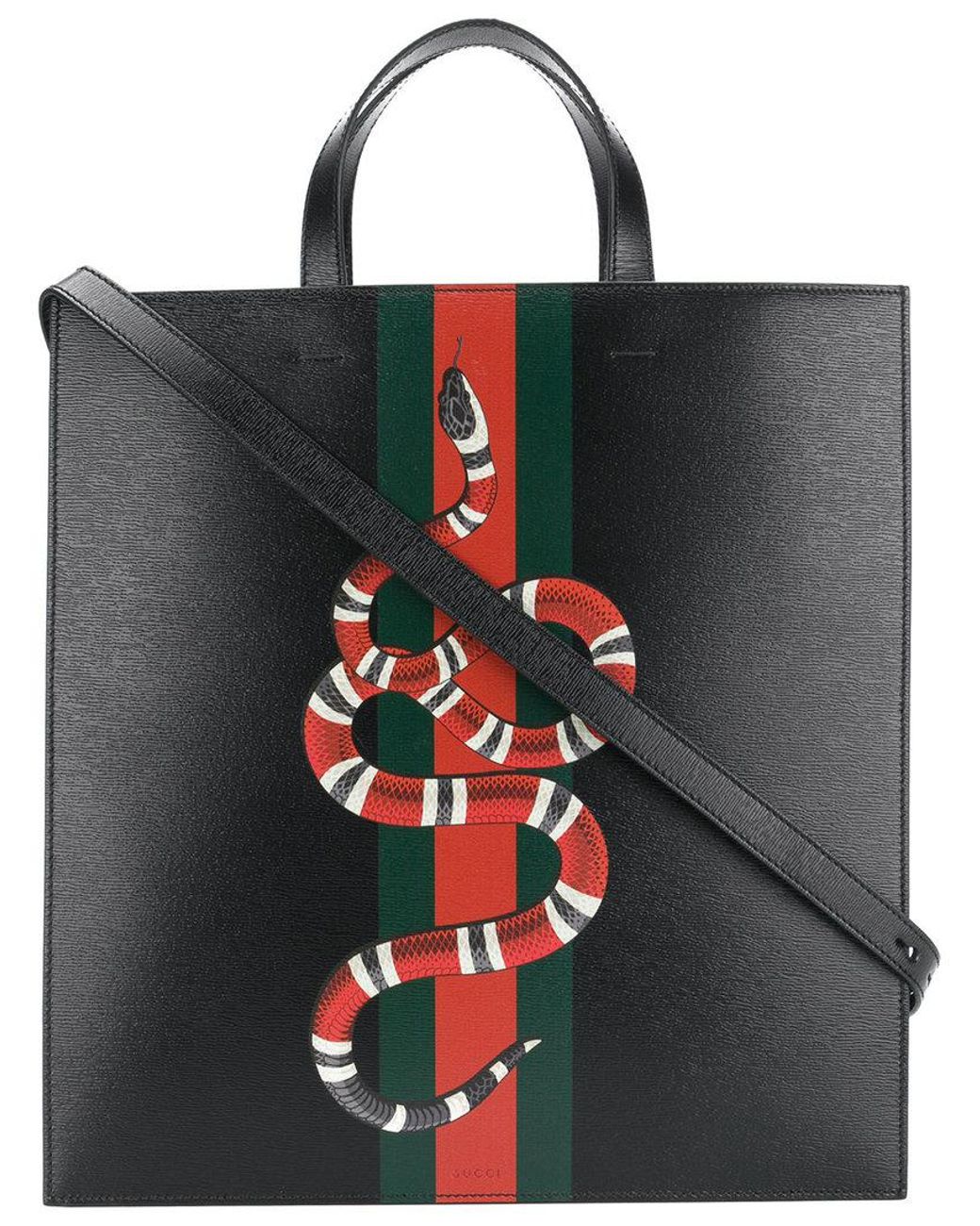 Gucci Black Leather Kingsnake Print Tote