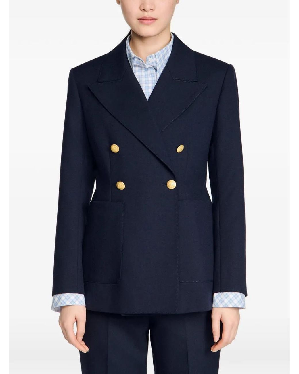 Sandro Blue Double-Breasted Button Blazer
