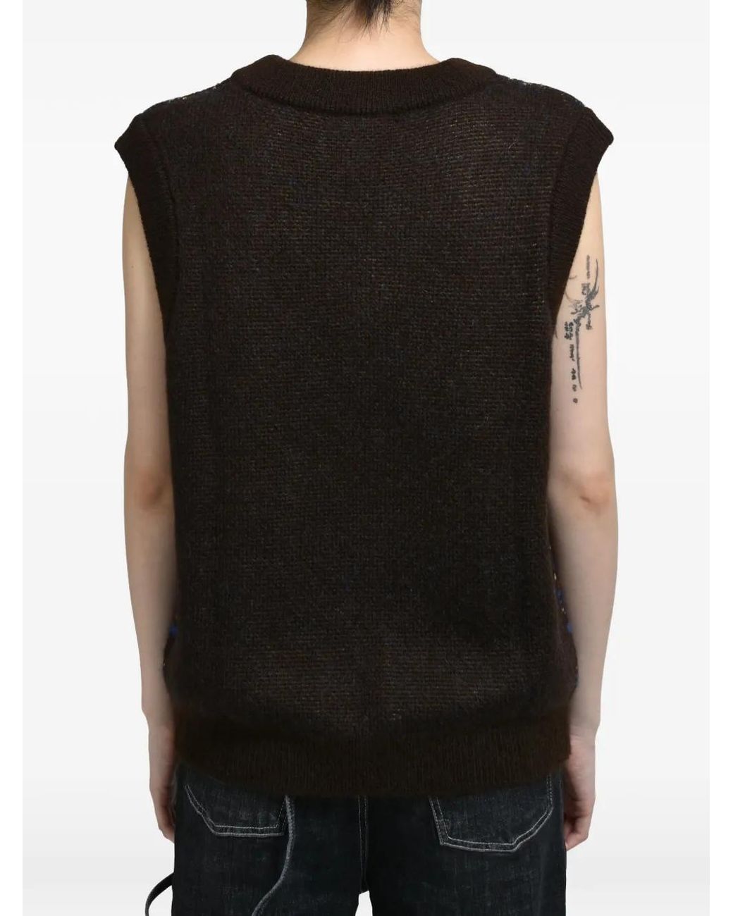 MARINE SERRE Black Jacquard-Knit V-Neck Vest