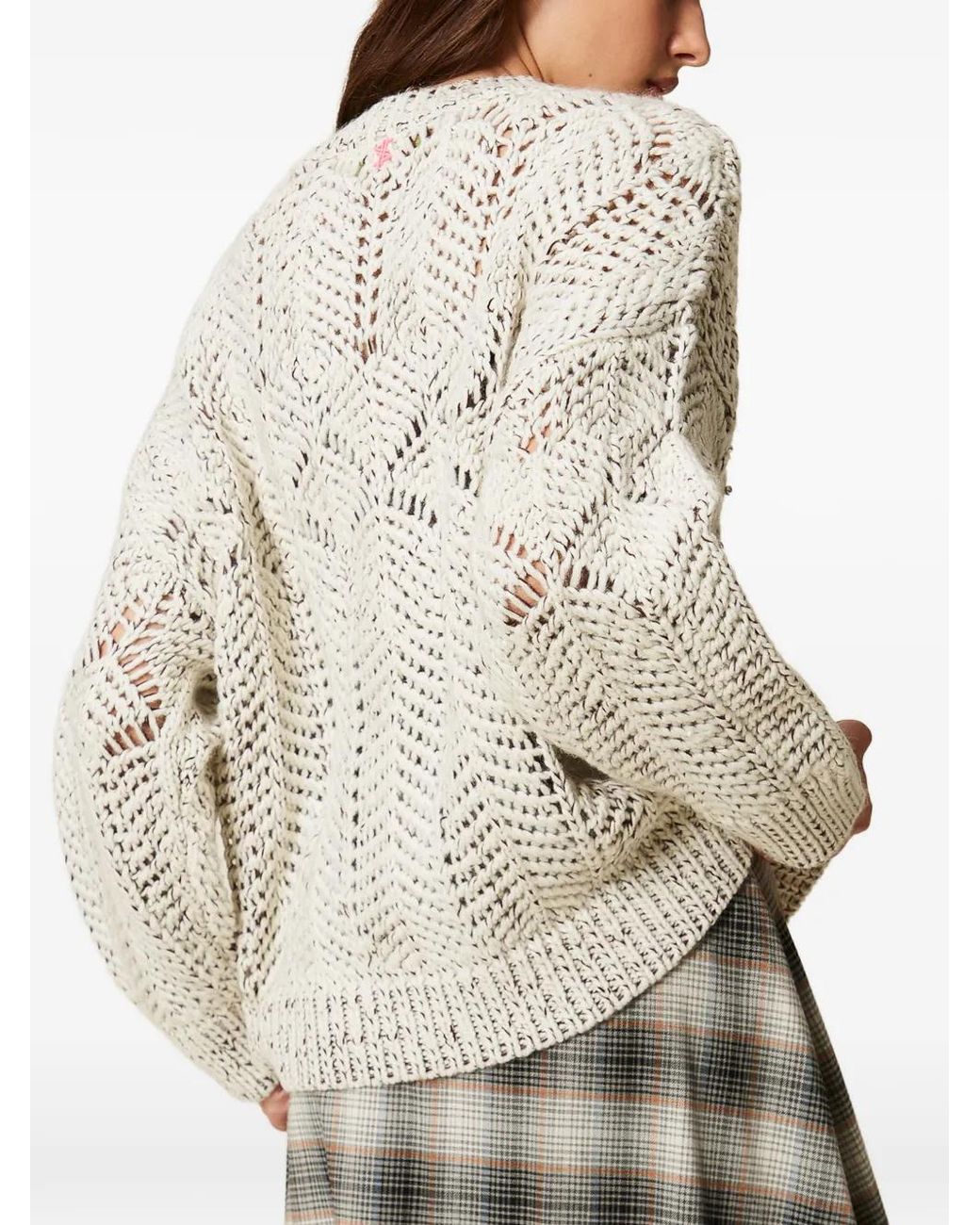 Twinset White Pull Myfo À Broderies En Laine Mélangée