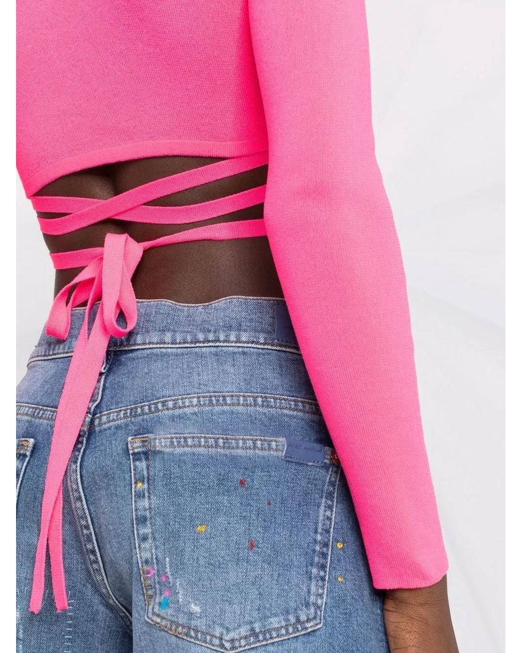 MSGM Pink Lace-up Cropped Top