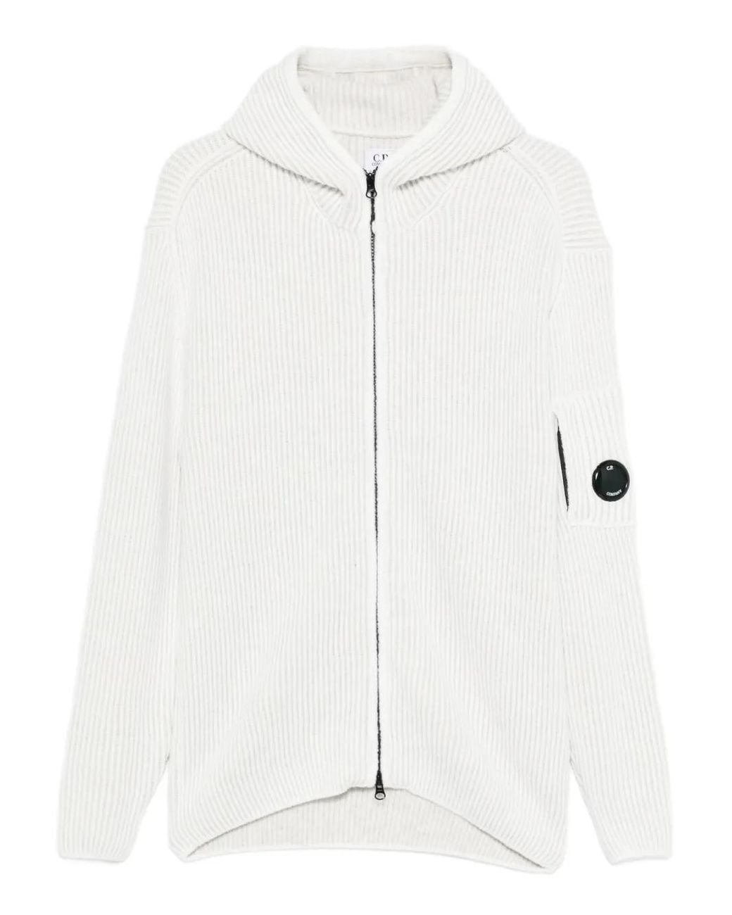 C P Company White Zip-Up Hoodie for men