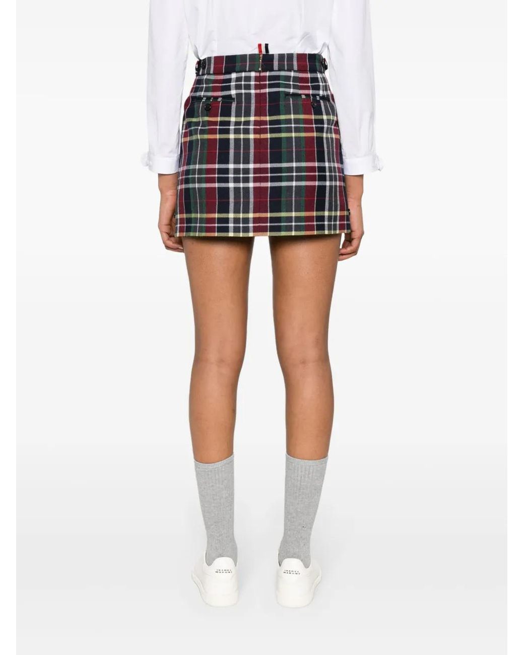 Thom Browne Blue Tartan-Check Wool Miniskirt