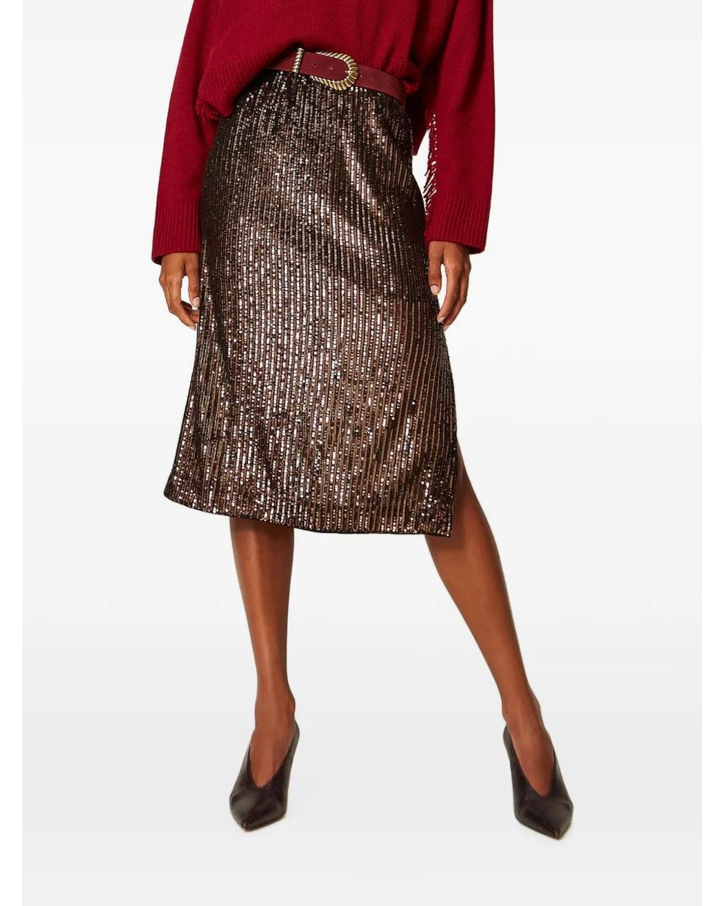 Twinset Brown Jupe Mi-Longue À Sequins