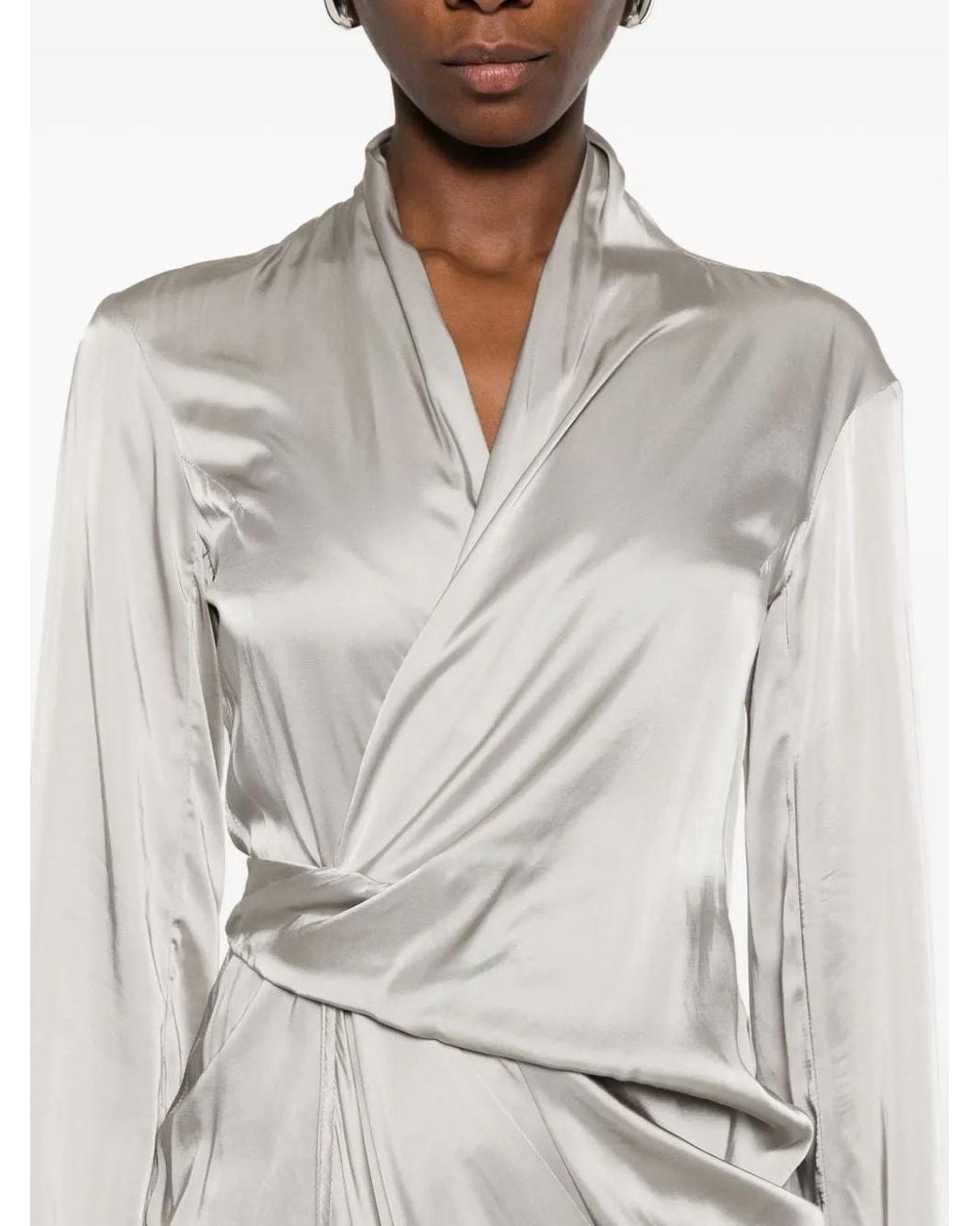 Rick Owens White Draped Wrap Midi Dress